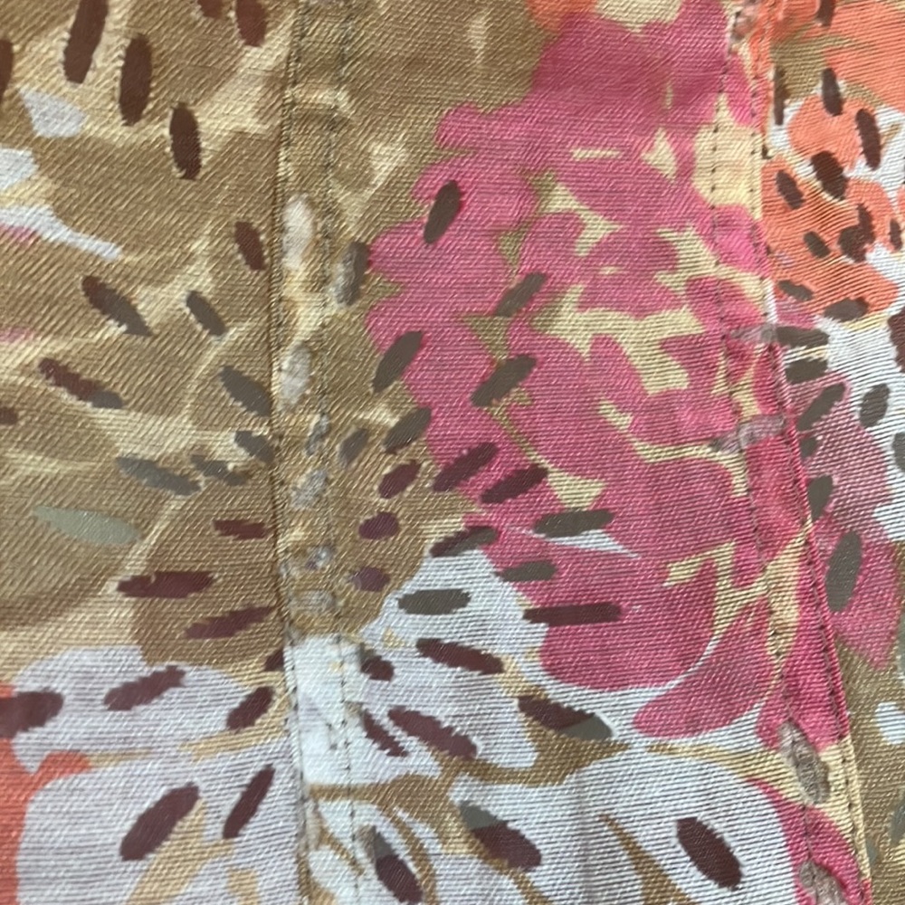 Ruby Rd. Pink Orange White Tan Floral Semi-Sheer Roll Tab Sleeve Shacket Size 20 - Picture 6 of 6